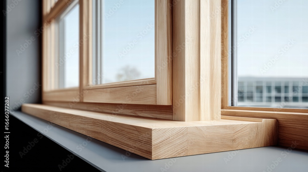 Poster wooden window frame with a view of the sky, showcasing natural textures and patterns.