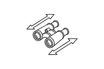 Line Art Binoculars Outline with Arrows on Sides on a White Background