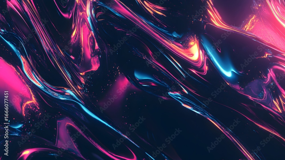 Aufkleber a vibrant, dynamic abstract design features flowing, liquid-like forms in a striking array of neon p