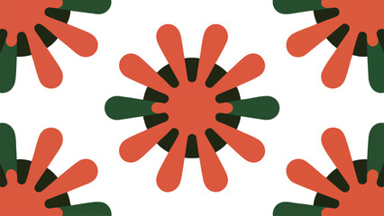 Abstract Silhouette Pattern Featuring Central Cluster Of Bizarre Forms Bold Flat Tones Surrounded By White Outer Frame Padding Margin
