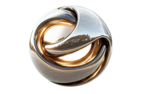 Ornate mosaic sphere ball isolated on transparent background. Silver and gold sphere ball isolated on white background, 3d rendering. - Powered by Adobe