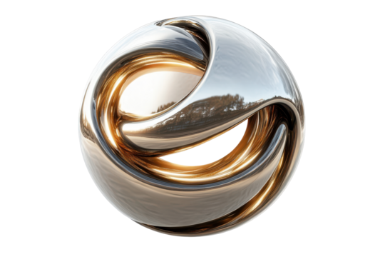 Ornate mosaic sphere ball isolated on transparent background. Silver and gold sphere ball isolated on white background, 3d rendering.