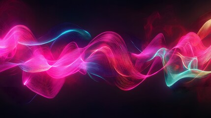 Abstract design featuring vibrant, flowing lines of pink and teal, with a dark background, showcasing a dynamic and energetic aesthetic.