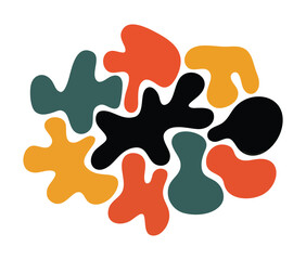 Abstract Clustered Silhouette Artwork Featuring Weird Freeform Experimental Shapes Grouped In Center With Clean White Frame Border Margin