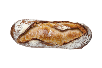 Rustic sourdough bread loaf isolated on transparent background. Slice of bread top view isolated on white background.