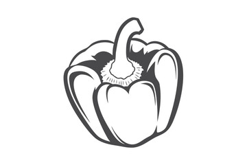 Single Bell Pepper in Grayscale on White Background Design
