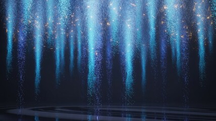 Abstract Rain of Light: A mesmerizing artwork displays flowing light, like a radiant rain shower, showcasing an artistic visual effect, where digital particles merge with the darkness