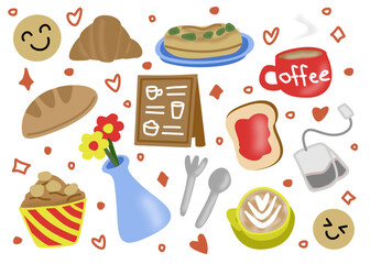 seamless pattern with cafe element coffee latte toast croissant menu board bread chill background vector