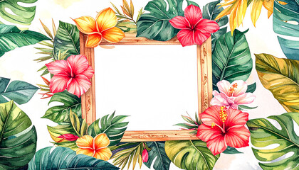 Vibrant Tropical Floral Frame Watercolor Illustration