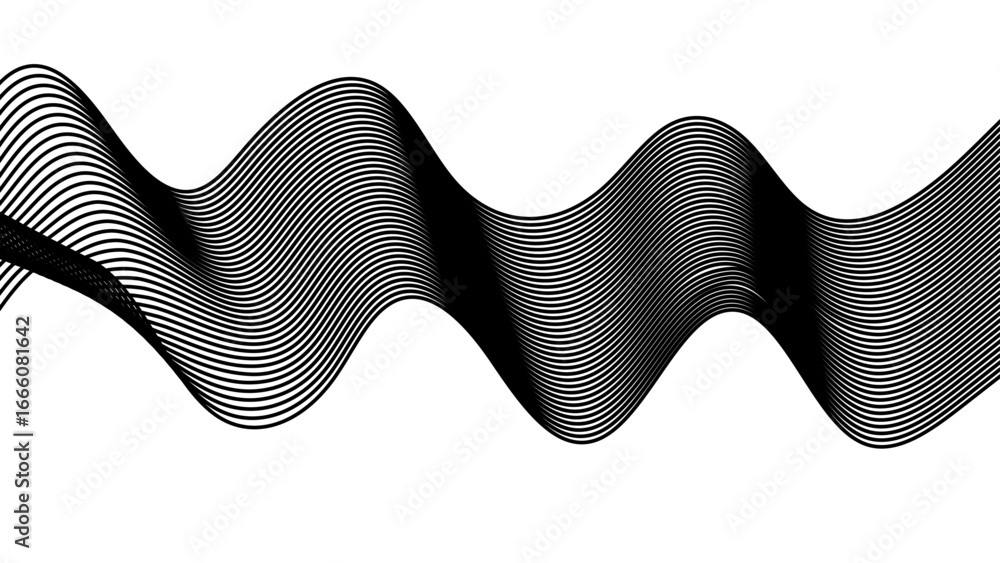 Poster Abstract, digital-style background with series intertwined, flowing waveforms made of smooth Wavy lines with elegant curves overlap and twist. Sense of fluidity, harmony, and modern design.
