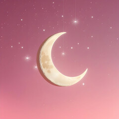 Fototapeta premium Pink sky background with crescent moon