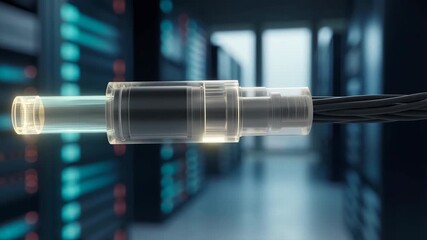 Futuristic network cable connecting in server room animation - Powered by Adobe