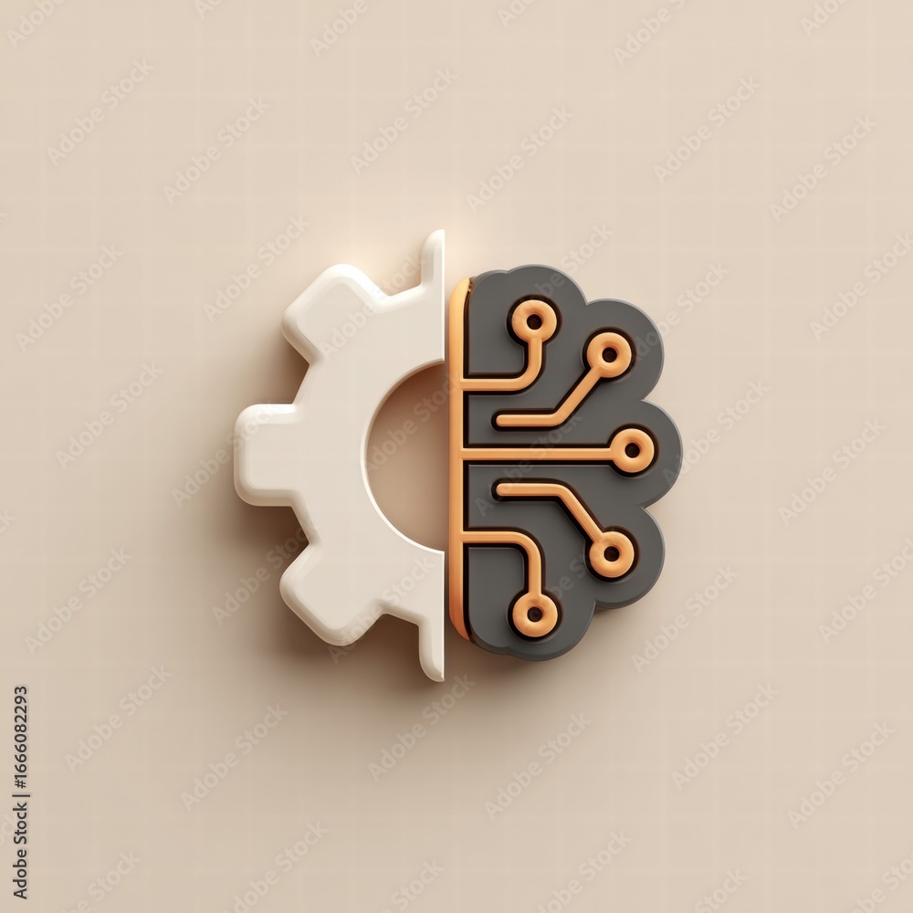 Poster this image shows a brain combined with a gear to represent artificial intelligence.