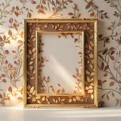 Rectangle gold frame with foliage pattern background