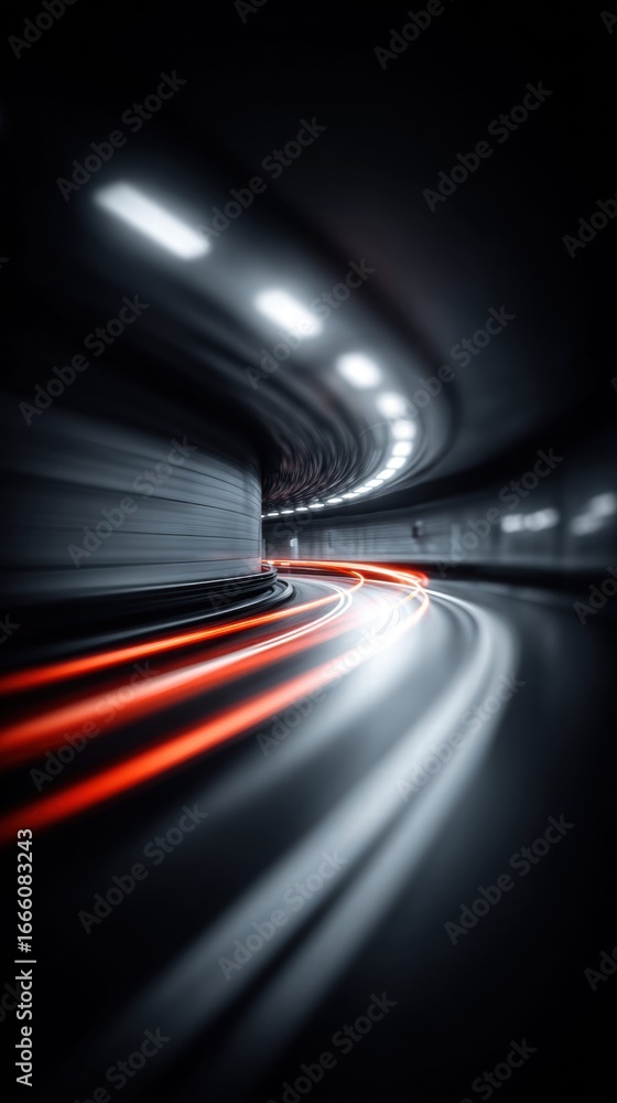 Poster intriguing image of a tunnel showcasing streaks of light and motion