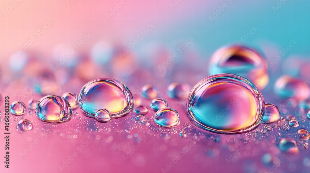 Poster iridescent water droplets create a stunning display of color and light in this macro image.
