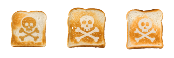 Set For Three slices of toast with skull and crossbones isolated on transparent background