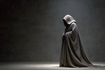 Naklejka premium A hermit in shadows, a solitary ship sailing through textured darkness.