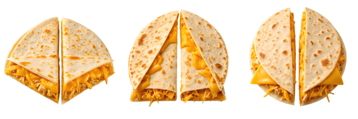 Set For Chicken quesadillas cut in half isolated on transparent background