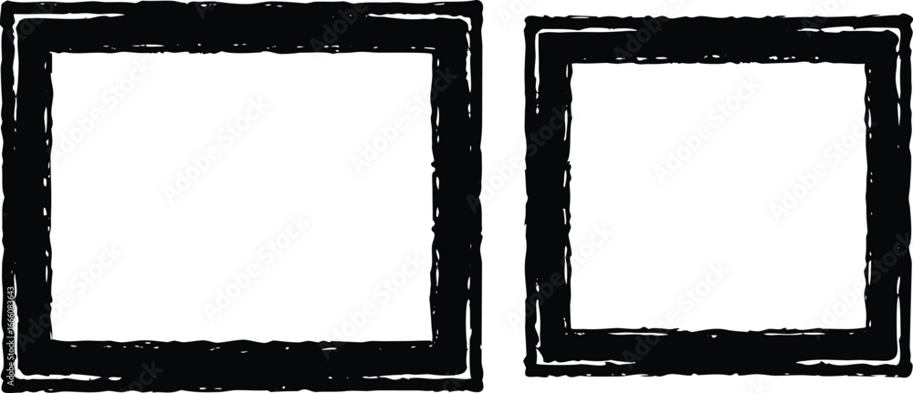 Poster two rough black rectangular frames with empty white space inside, isolated on a white background