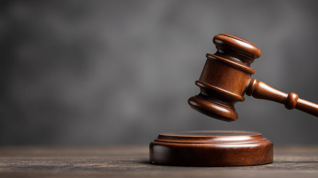 Authoritative gavel in motion symbol for justice, law, and court decision