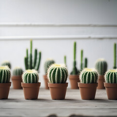 Small cacti with a white wall background