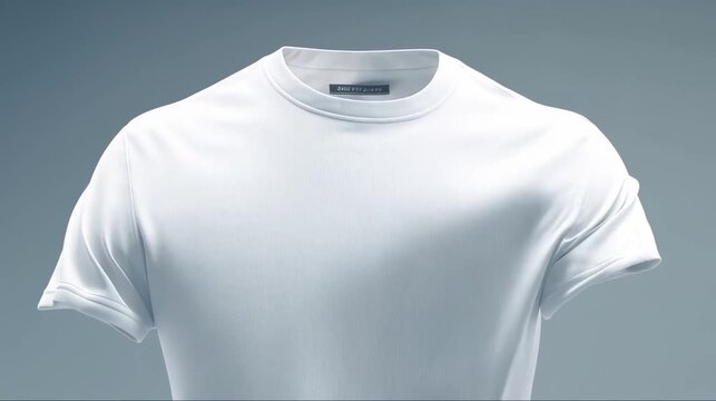 A plain white t-shirt displayed against a gray background.