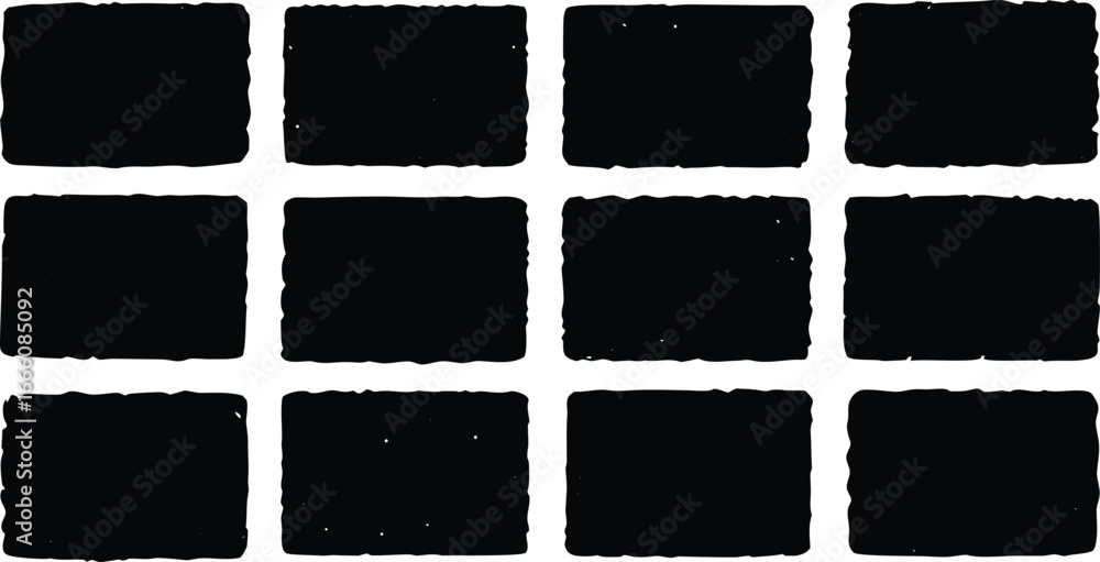 Poster a striking black and white grid pattern composed of twelve dark squares, creating a bold visual text