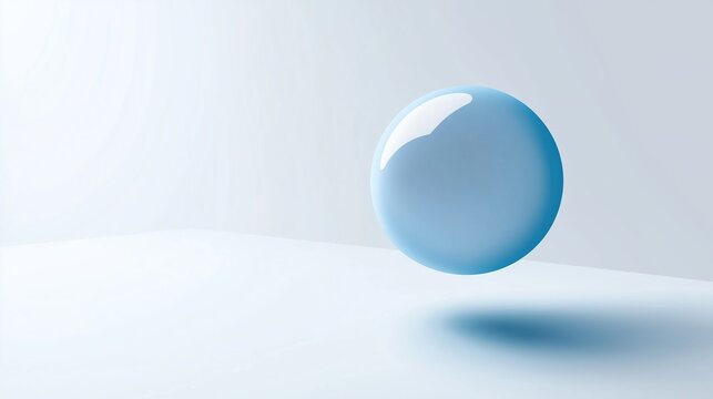Minimalist light gray gradient background with floating blue sphere, modern abstract design for product presentation or branding