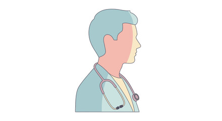 Fototapeta premium Minimalist Doctor Profile Illustration with Stethoscope, Light Blue Coat, and Pastel Tones