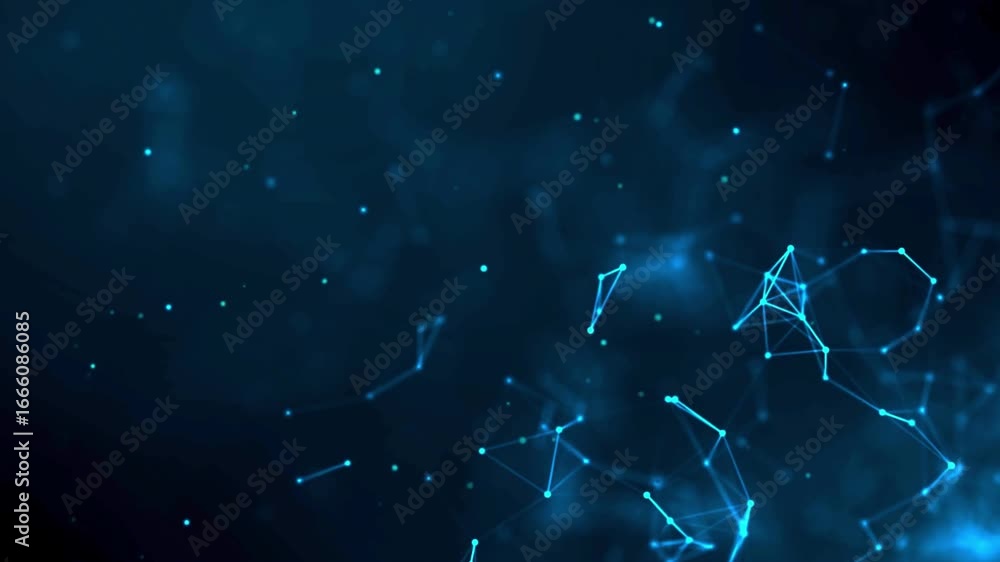 Poster abstract digital network with interconnected nodes and lines forming a complex, glowing connection o