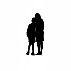 Loving silhouette of a boy leaning on mother s shoulder isolated on white background