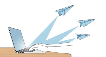 Naklejka premium Paper Airplanes and Laptop.