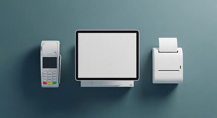 Modern retail pos system setup with credit card terminal and receipt printer ready for business operations