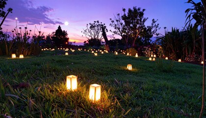 burning candles in the forest