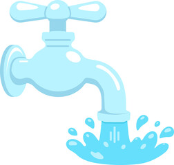 Illustration of a Running Faucet with Water