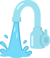 Cartoon Illustration of Faucet with Flowing Water