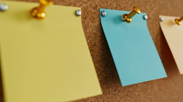Colorful paper notes on cork board office communication and organization bulletin board
