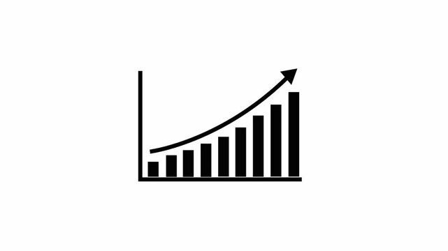 Business growth and progress shown through bar graph. Ascending bar graph showing business growth and progress against white background with upward arrow representing positive data
