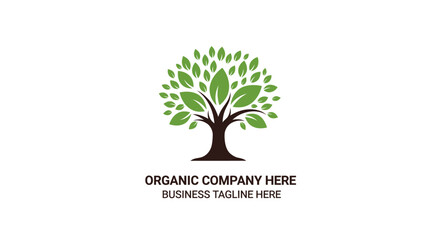 Stylized organic tree logo with a lush green leaf canopy, dark brown trunk, and sample company text.