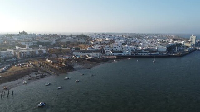 Aerial view of Ayamonte with Rio Guadiana in Spain.