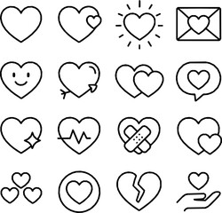 Cute Heart Vector Icon Set &ndash; Minimal Black Line Style