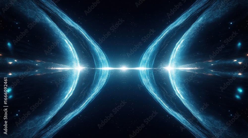 Aufkleber abstract futuristic background with symmetrical blue glowing lines forming x-shaped pattern around p