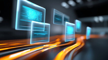 AI automation drives financial accounting systems with budget tracking displayed on futuristic digital screens in dynamic flow