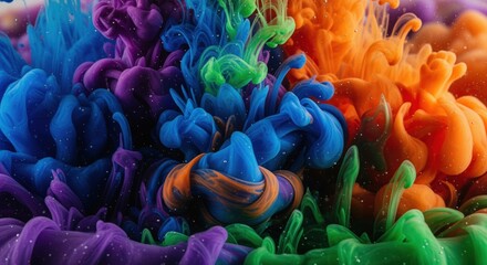 Fototapeta premium Vibrant colored inks swirling and blooming in clear water, creating an abstract fluid art background