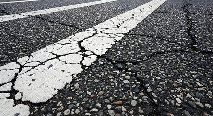 Cracked Asphalt with White Lines Texture - Urban Decay Road Surface
