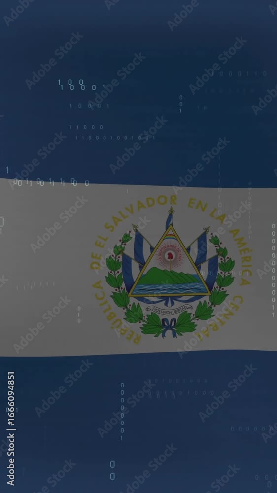 Poster animation of data processing over flag of el salvador
