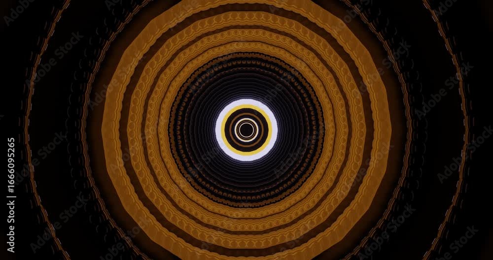 Poster an abstract pattern continuously flows in vibrant colors, forming concentric circles that evolve and