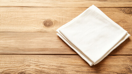 White napkin folding diagonally across rustic wooden surface, highlighting clean minimalist aesthetic with open background space