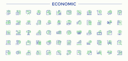 Economic colorful line icon set. Contains outline symbols like profession, manage, commerce and more. Modern vector UI icons. Profession modern icon set. Vector illustration.